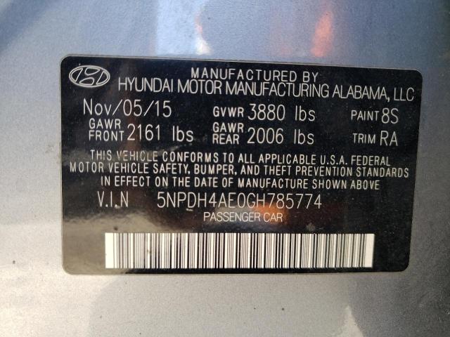 5NPDH4AE0GH785774 - 2016 HYUNDAI ELANTRA GRAY photo 10