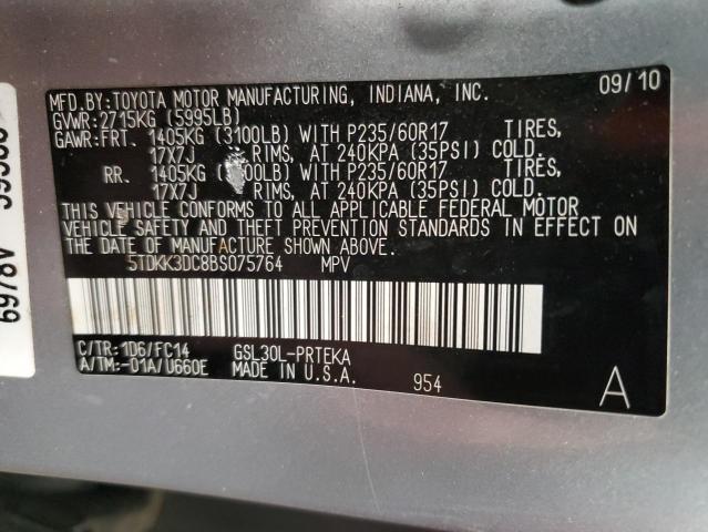 5TDKK3DC8BS075764 - 2011 TOYOTA SIENNA LE SILVER photo 10