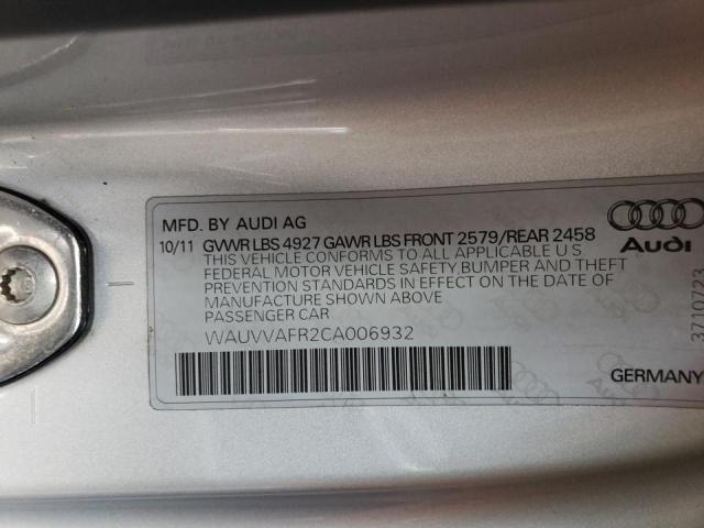 WAUVVAFR2CA006932 - 2012 AUDI S5 PRESTIG SILVER photo 10