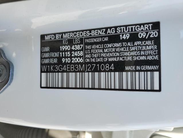 W1K3G4EB3MJ271084 - 2021 MERCEDES-BENZ A 220 WHITE photo 10