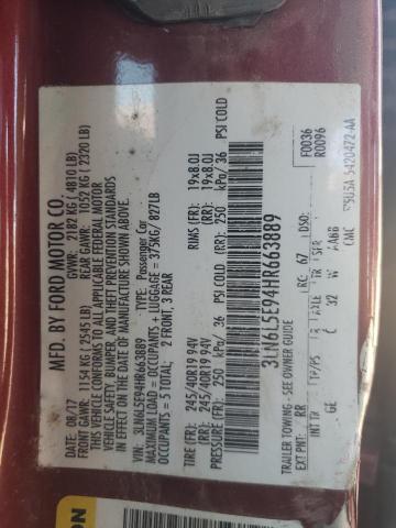 3LN6L5E94HR663889 - 2017 LINCOLN MKZ RESERV ბურგუნდია ფოტო 10