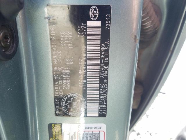 4T1BE46K97U568515 - 2007 TOYOTA CAMRY CE TEAL photo 9