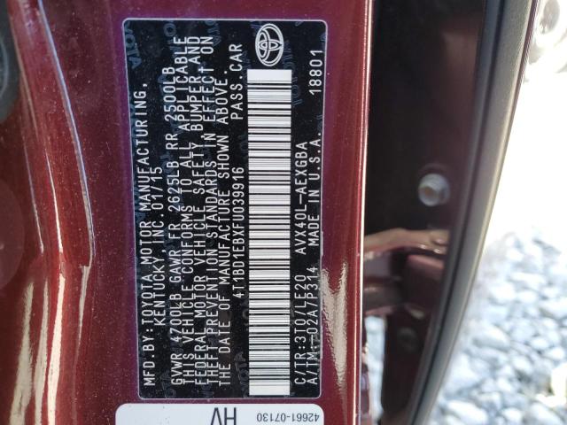 4T1BD1EBXFU039916 - 2015 TOYOTA AVALON HYB BURGUNDY photo 10