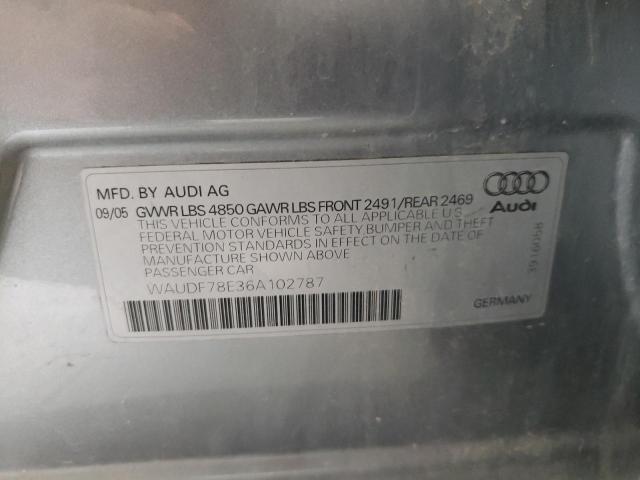 WAUDF78E36A102787 - 2006 AUDI A4 2.0T QU SILVER photo 10