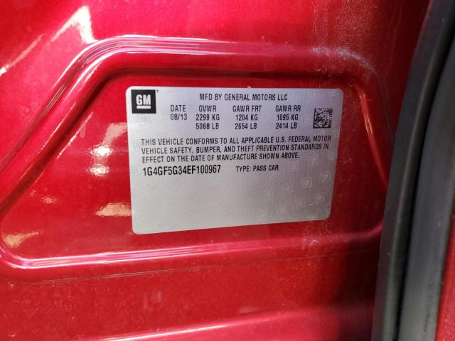 1G4GF5G34EF100967 - 2014 BUICK LACROSSE T RED photo 10