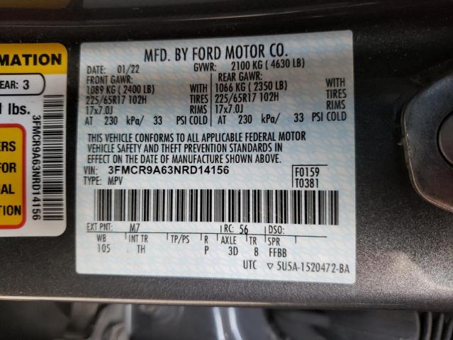 3FMCR9A63NRD14156 - 2022 FORD BRONCO SPO GRAY photo 10