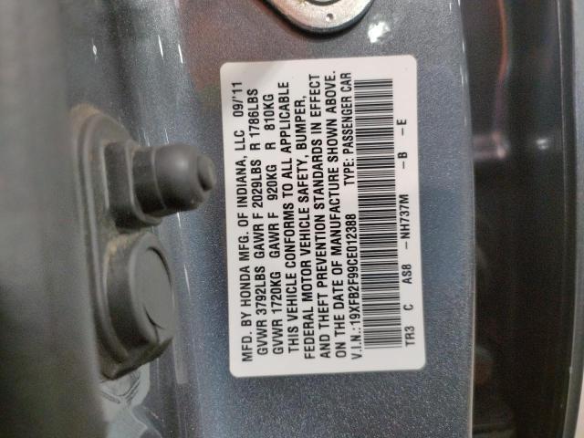 19XFB2F99CE012388 - 2012 HONDA CIVIC EXL رمادي صورة 10