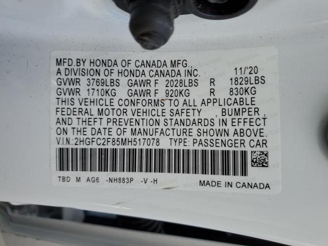 2HGFC2F85MH517078 - 2021 HONDA CIVIC SPOR WHITE photo 10