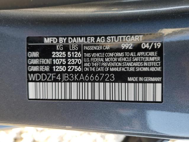 WDDZF4JB3KA666723 - 2019 MERCEDES-BENZ E 300 GRAY photo 10