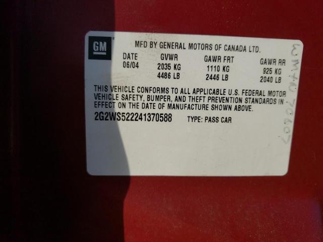 2G2WS522241370588 - 2004 PONTIAC GRAND PRIX ბურგუნდია ფოტო 10