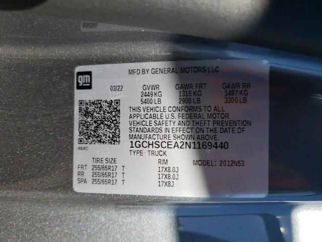 1GCHSCEA2N1169440 - 2022 CHEVROLET COLORADO L GRAY photo 10