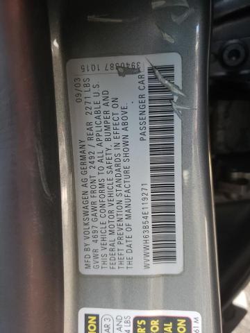 WVWWH63B54E119271 - 2004 VOLKSWAGEN PASSAT GLX Boz foto 10