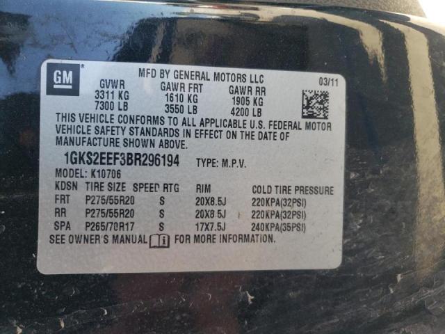 1GKS2EEF3BR296194 - 2011 GMC YUKON DENA BLACK photo 10