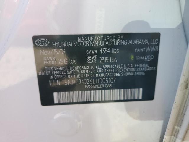 5NPEJ4J26LH005107 - 2020 HYUNDAI SONATA SEL WHITE photo 10