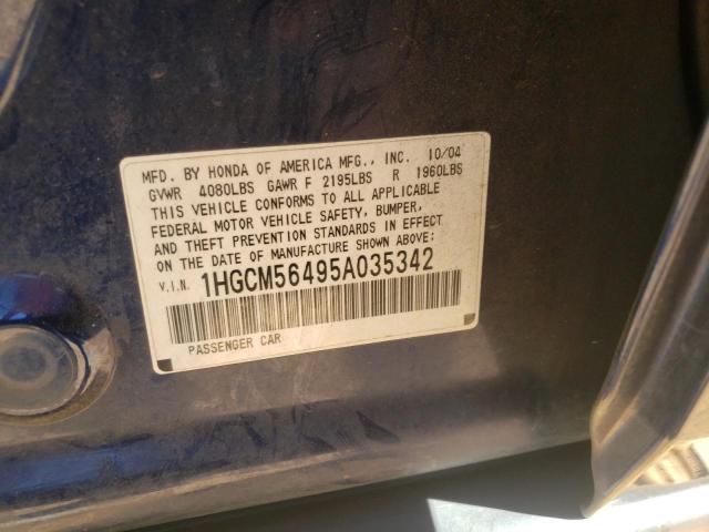 1HGCM56495A035342 - 2005 HONDA ACCORD LX BLUE photo 10