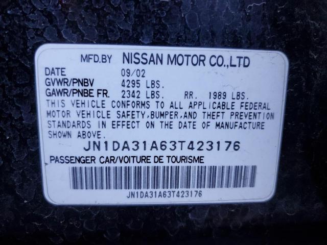 JN1DA31A63T423176 - 2003 NISSAN MAXIMA GLE BLACK photo 10