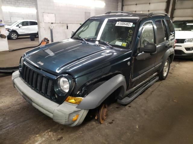 1J4GL48K75W616120 - 2005 JEEP LIBERTY SP TEAL photo 2