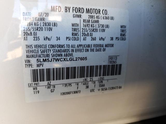 5LM5J7WCXLGL27605 - 2020 LINCOLN AVIATOR RE 白色 照片 10