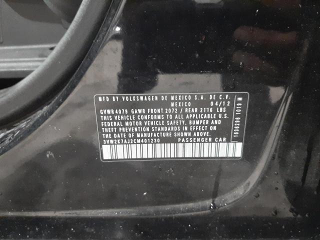 3VW2K7AJ2CM401230 - 2012 VOLKSWAGEN JETTA BASE 黑色 照片 10