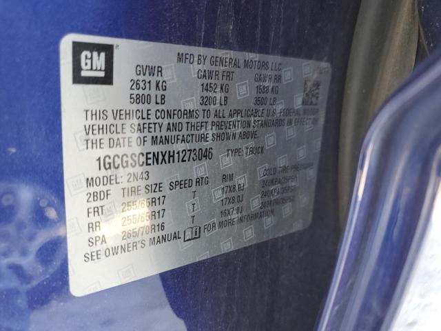 1GCGSCENXH1273046 - 2017 CHEVROLET COLORADO L BLUE photo 10