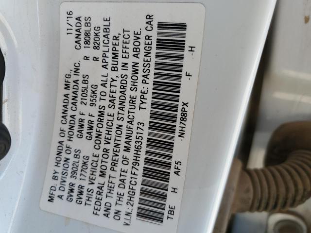 2HGFC1F79HH635173 - 2017 HONDA CIVIC EXL أبيض صورة 10