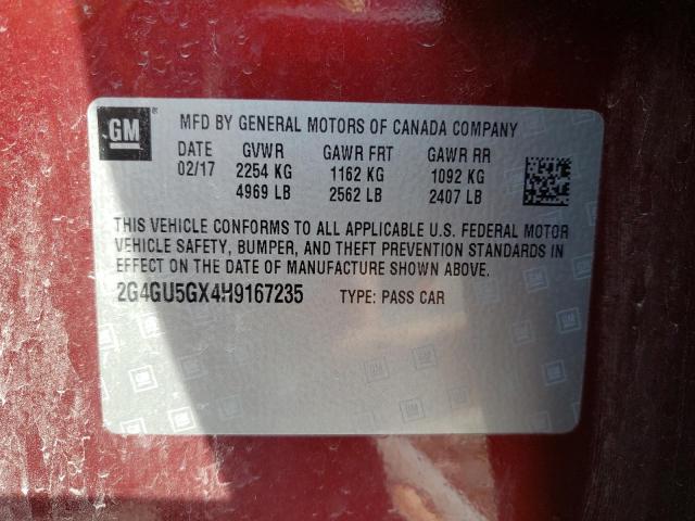 2G4GU5GX4H9167235 - 2017 BUICK REGAL GS Бордовый фото 10