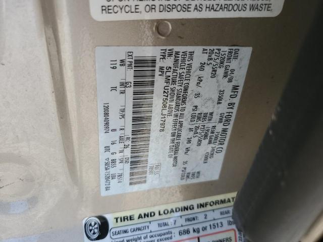 5LMFU27508LJ17978 - 2008 LINCOLN NAVIGATOR 金色 照片 10