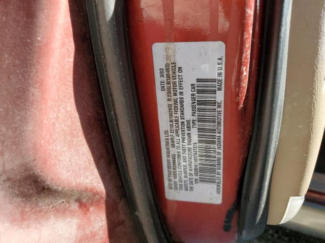 4S3BH675837647375 - 2003 SUBARU LEGACY OUT RED photo 10