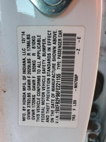 19XFB2F96FE221155 - 2015 HONDA CIVIC EXL Ağ foto 10