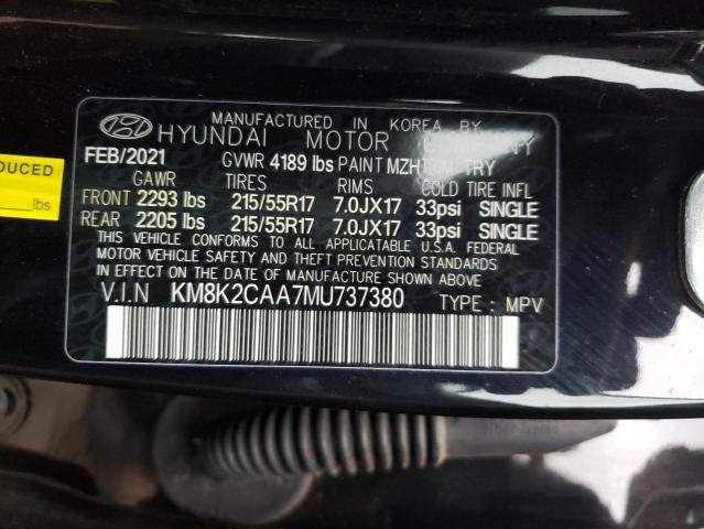 KM8K2CAA7MU737380 - 2021 HYUNDAI KONA SEL BLACK photo 10