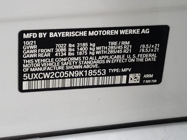 5UXCW2C05N9K18553 - 2022 BMW X7 XDRIVE4 WHITE photo 10