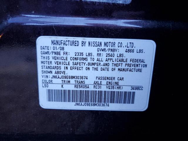 JNKAJ09E68M303674 - 2008 INFINITI EX35 BASE BLACK photo 10