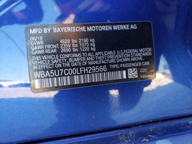 WBA5U7C00LFH29566 - 2020 BMW M340I BLUE photo 10