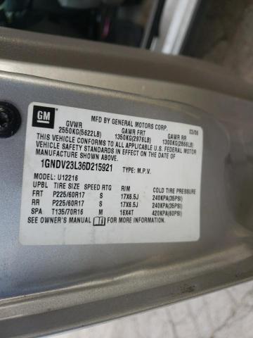 1GNDV23L36D215921 - 2006 CHEVROLET UPLANDER L SILVER photo 10