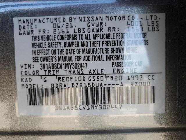 3N1AB8CV1MY302447 - 2021 NISSAN SENTRA SV GRAY photo 10