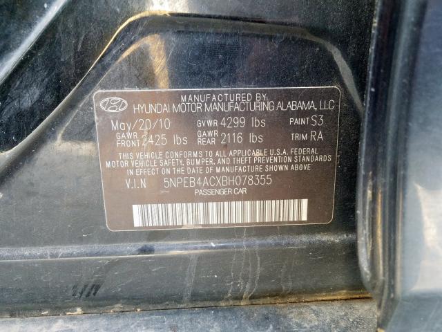 5NPEB4ACXBH078355 - 2011 HYUNDAI SONATA GLS BLUE photo 10