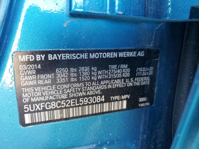 5UXFG8C52EL593084 - 2014 BMW X6 XDRIVE5 BLUE photo 10