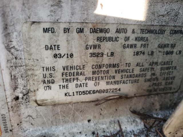 KL1TD5DE6AB097254 - 2010 CHEVROLET AVEO LS 白色 照片 10