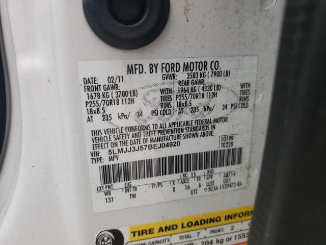 5LMJJ3J57BEJ04920 - 2011 LINCOLN NAVIGATOR 白色 照片 10