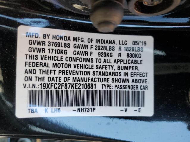 19XFC2F87KE210681 - 2019 HONDA CIVIC SPOR 黑色 照片 10
