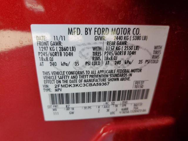 2FMDK3KC3CBA59367 - 2012 FORD EDGE LIMIT RED photo 10