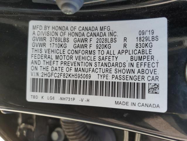 2HGFC2F82KH595069 - 2019 HONDA CIVIC SPOR BLACK photo 10