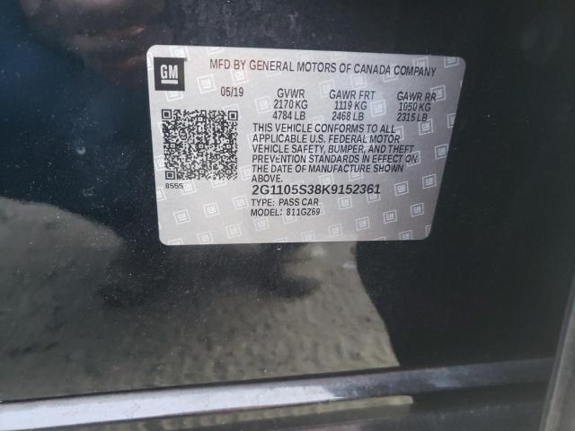 2G1105S38K9152361 - 2019 CHEVROLET IMPALA PRE შავი ფოტო 10