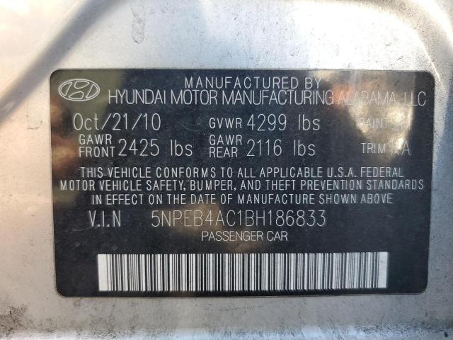 5NPEB4AC1BH186833 - 2011 HYUNDAI SONATA GLS SILVER photo 10