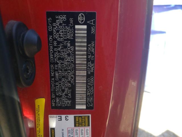 JTKJF5C76FJ007748 - 2015 TOYOTA SCION TC Kırmızı fotoğraf 10