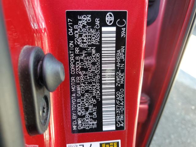 JTDKARFP8H3026208 - 2017 TOYOTA PRIUS PRIM 红色 照片 10