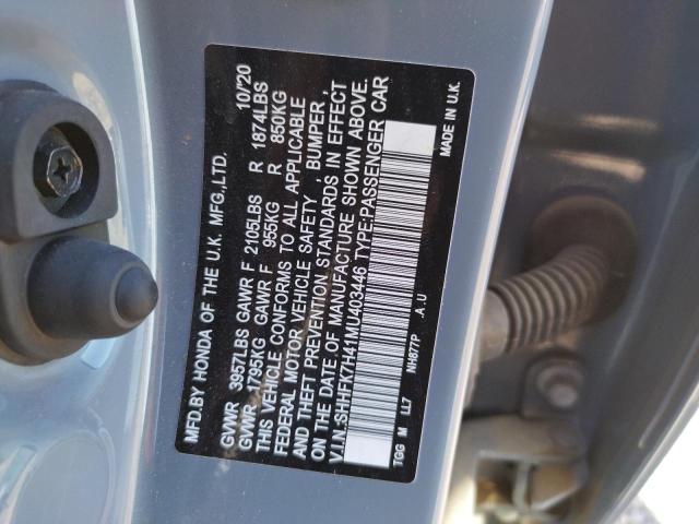 SHHFK7H41MU403446 - 2021 HONDA CIVIC SPOR BLUE photo 10