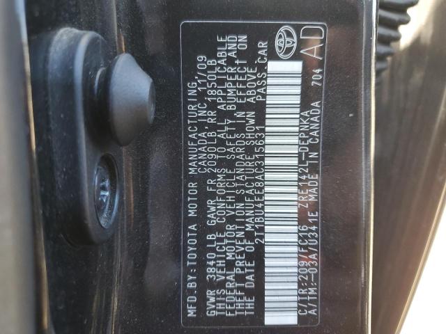 2T1BU4EE8AC315631 - 2010 TOYOTA CAROLLA BLACK photo 10