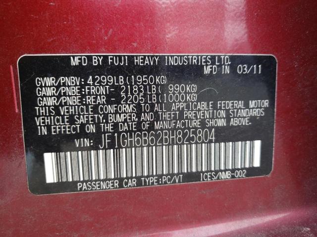 JF1GH6B62BH825804 - 2011 SUBARU IMPREZA 2. RED photo 10