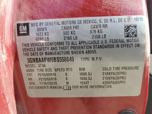 3GNBAAFW9BS558049 - 2011 CHEVROLET HHR LS RED photo 10